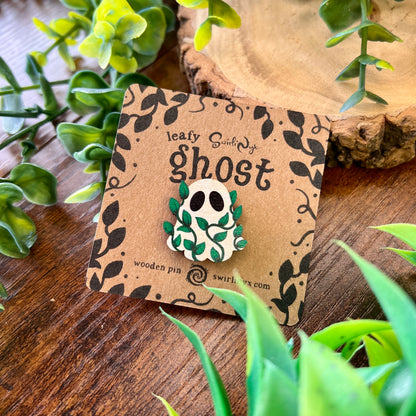 Leafy Ghost Wooden Pin