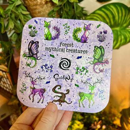 Mythical Forest Creatures Lilac Sticker Sheet