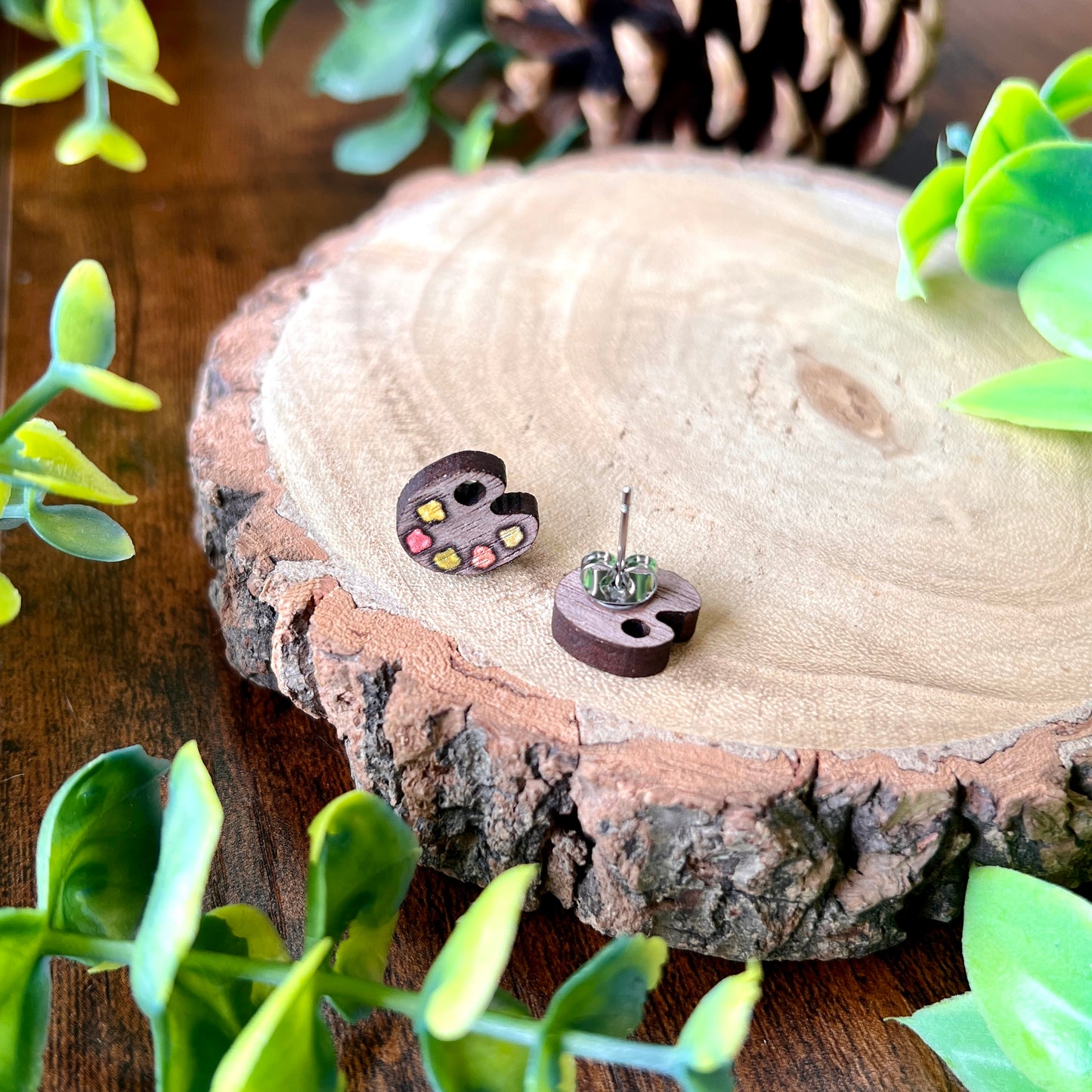 Woodland Paint Palette Wooden Earrings