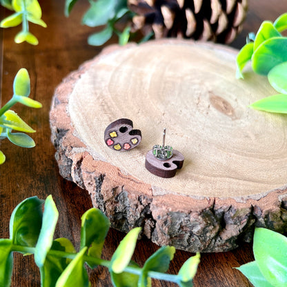Woodland Paint Palette Wooden Earrings