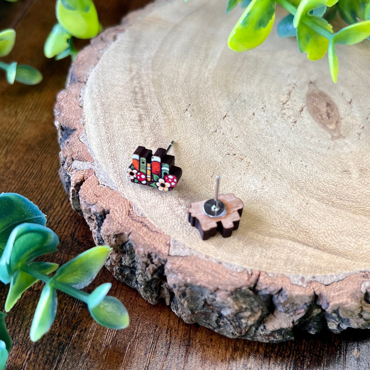 Bookshelf Wooden Earrings