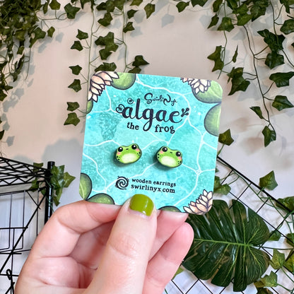 Algae the Frog Wooden Earrings