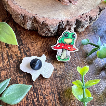 Frog on a Fungi Wooden Pin