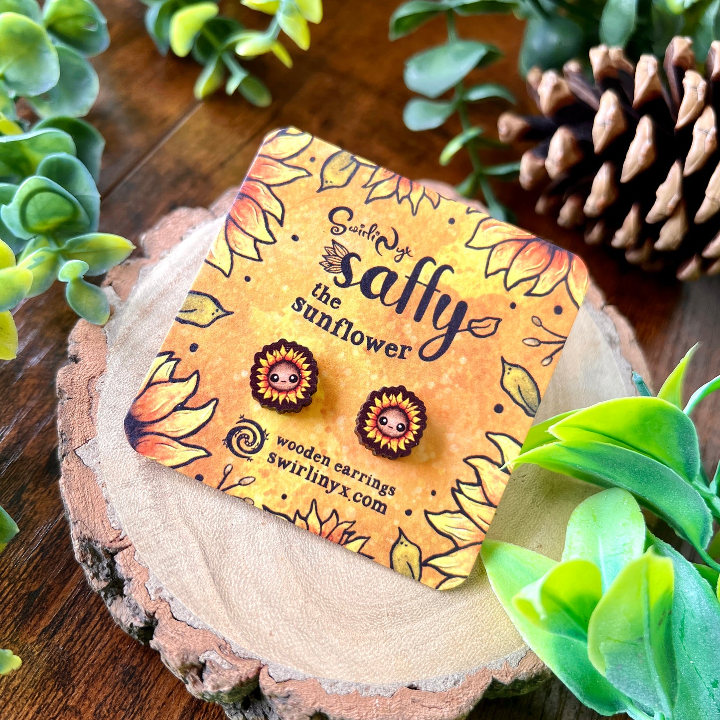 Saffy the Sunflower Wooden Earrings