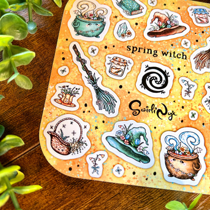 Peach Spring Witch Sticker Sheet