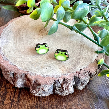 Algae the Frog Wooden Earrings