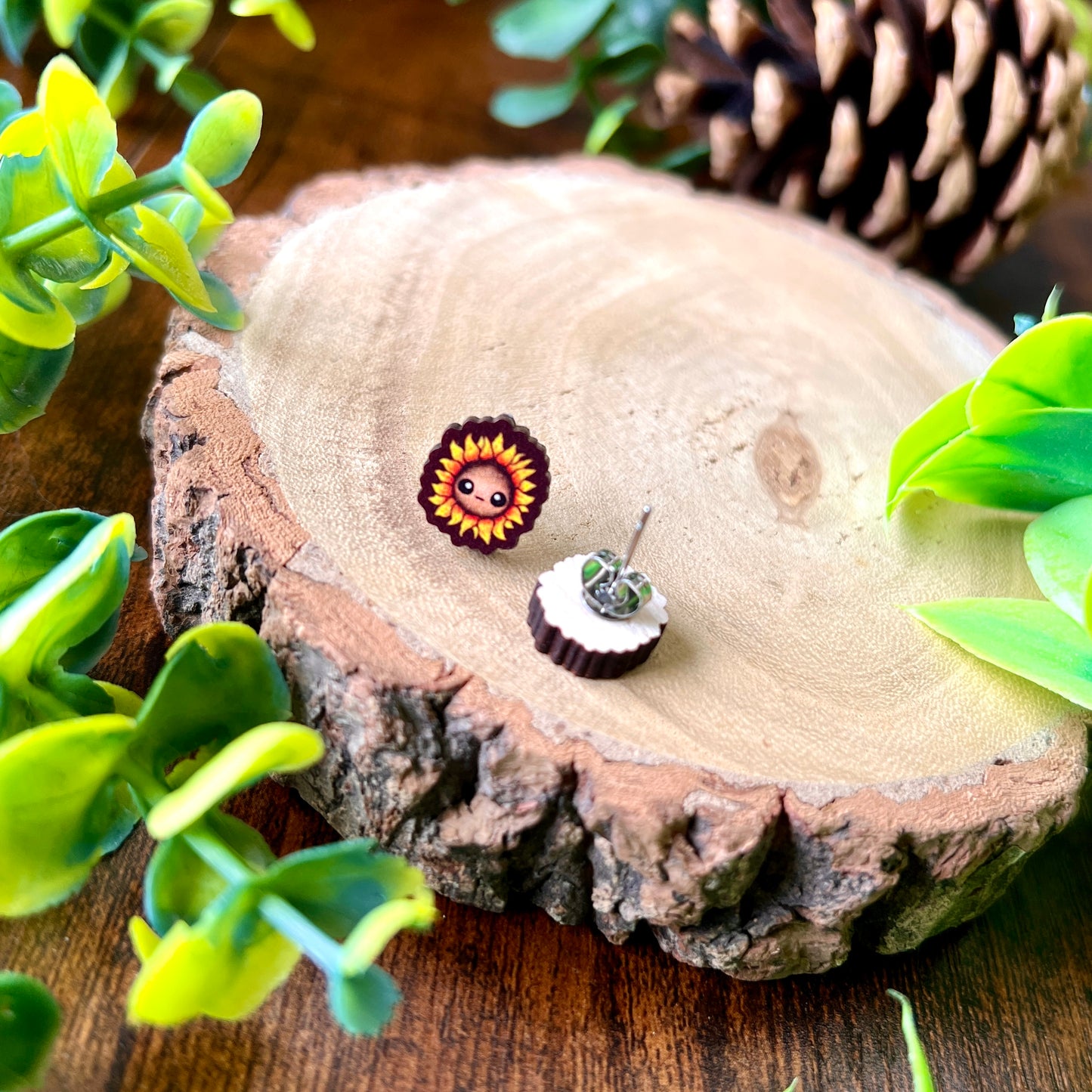 Saffy the Sunflower Wooden Earrings