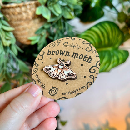 Brown Moth Wooden Pin