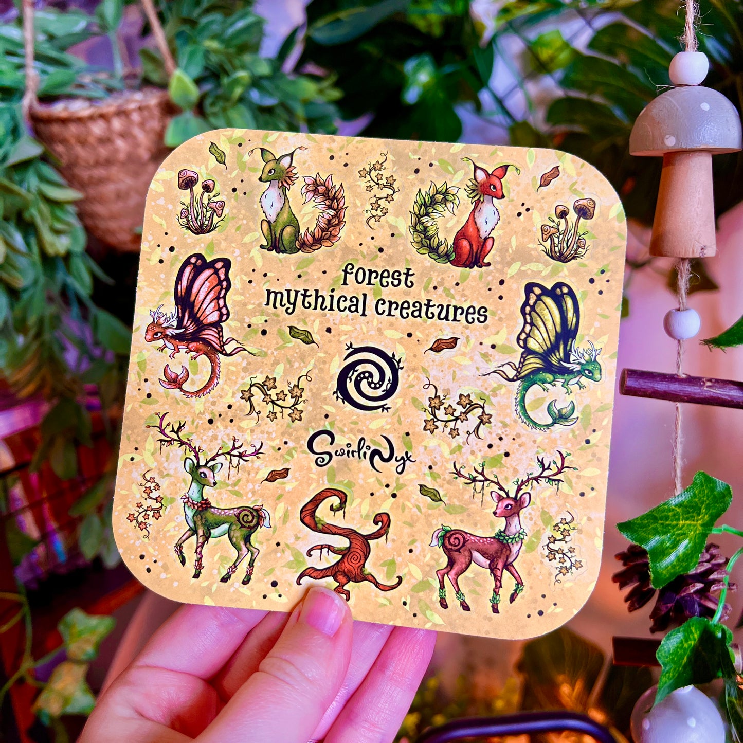 Mythical Forest Creatures Moss Green Sticker Sheet