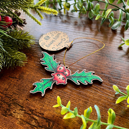 Holly Berries Wooden Christmas Decoration