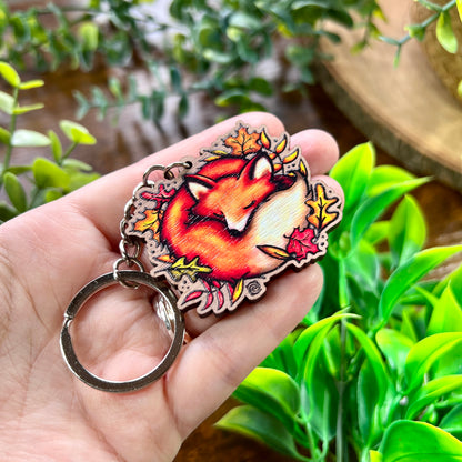 Sleeping Fox Wooden Keyring