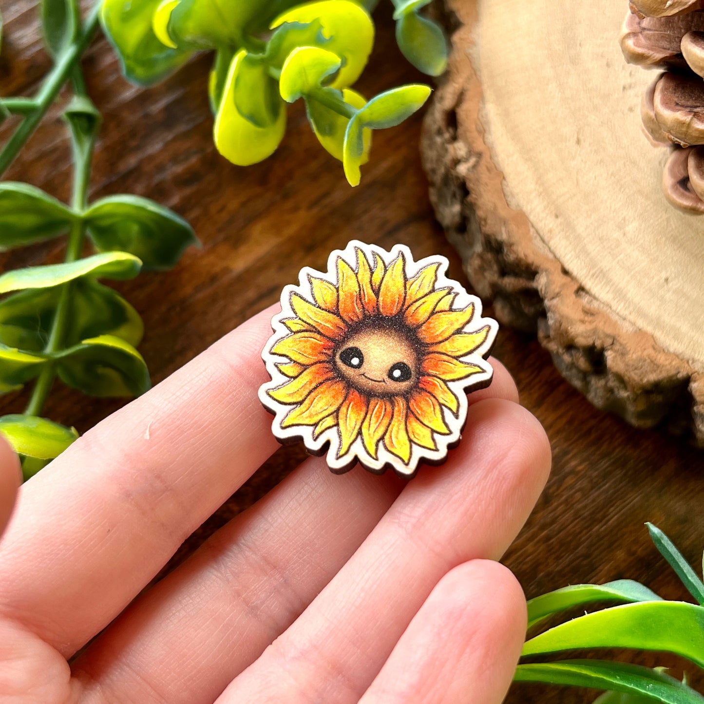 Saffy the Sunflower Wooden Pin