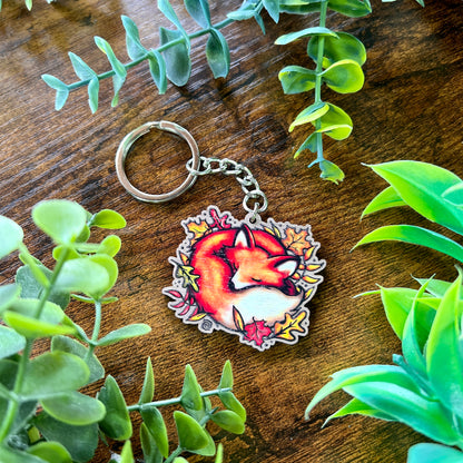 Sleeping Fox Wooden Keyring