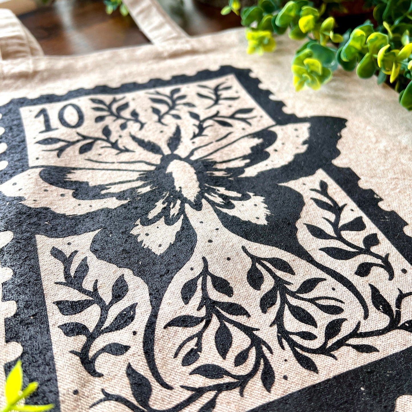 Magical Moth Stamp Recycled Tote Bag with Gusset