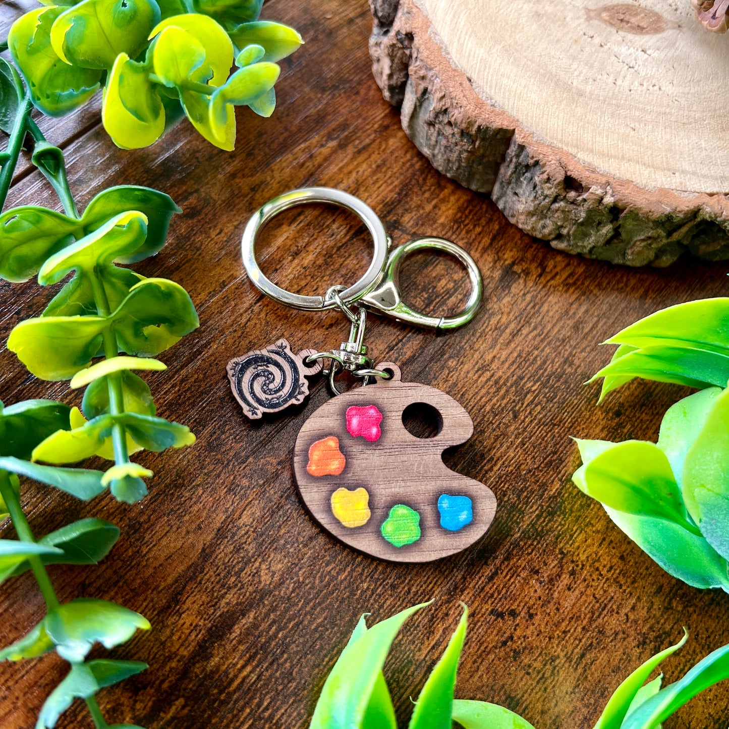 Classic Paint Palette Wooden Keyring