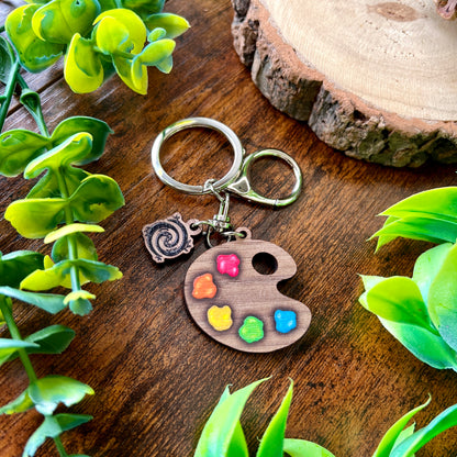 Classic Paint Palette Wooden Keyring