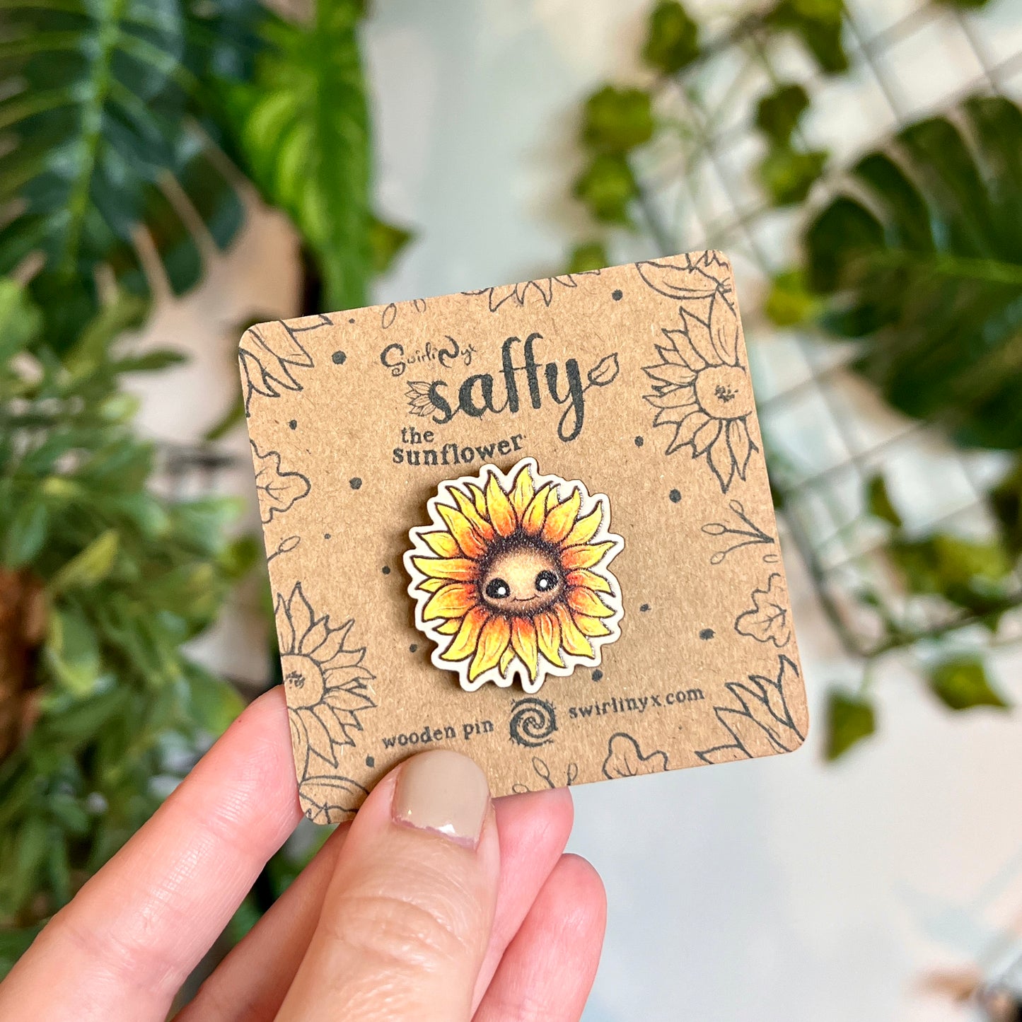 Saffy the Sunflower Wooden Pin