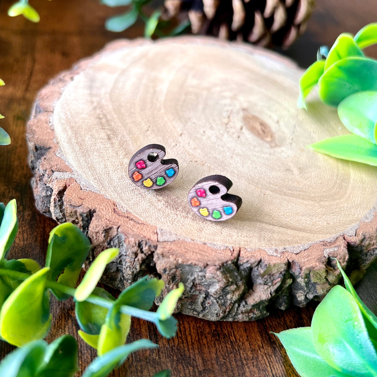 Classic Paint Palette Wooden Earrings