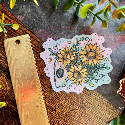 Sunflower Skull Glitter Sticker
