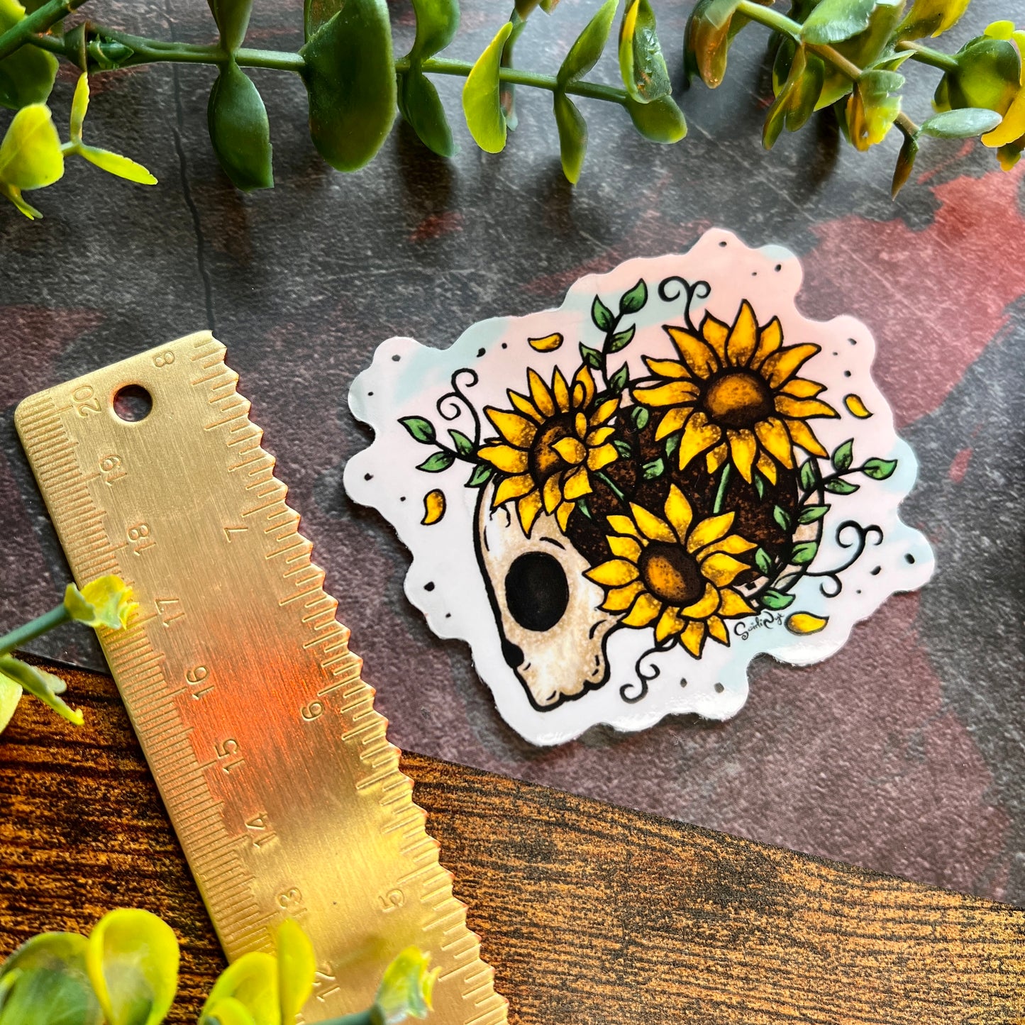 Sunflower Skull Clear Sticker