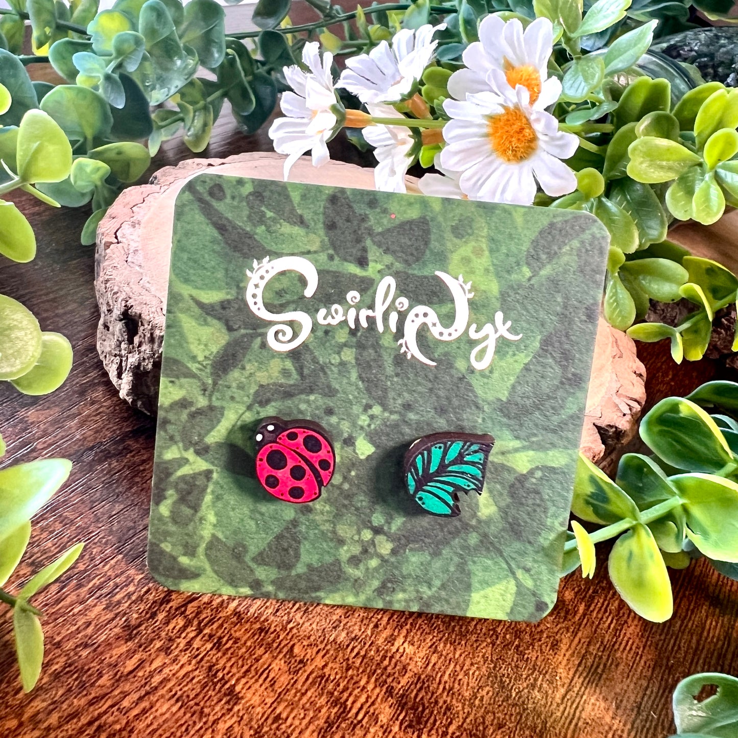 Ladybird Wooden Earrings