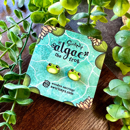 Algae the Frog Wooden Earrings