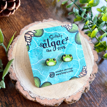 Algae the Frog Wooden Earrings