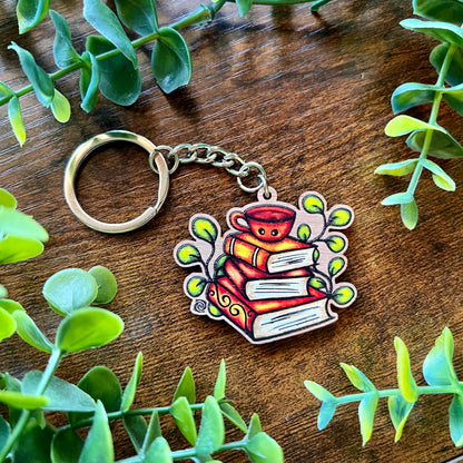 Book Stack Wooden Keyring