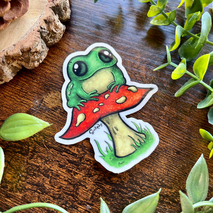 Frog on a Fungi Clear Sticker