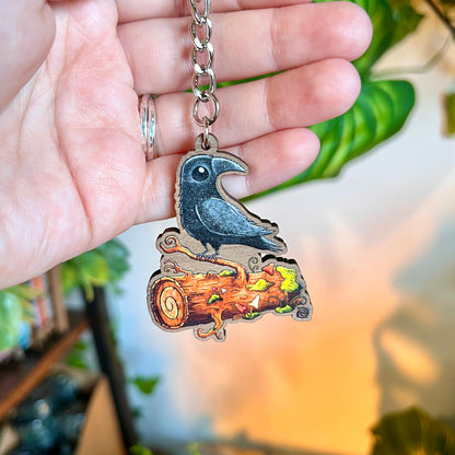 Poe the Crow Wooden Keyring