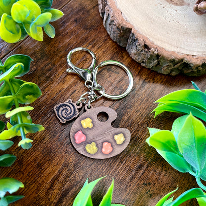 Woodland Paint Palette Wooden Keyring