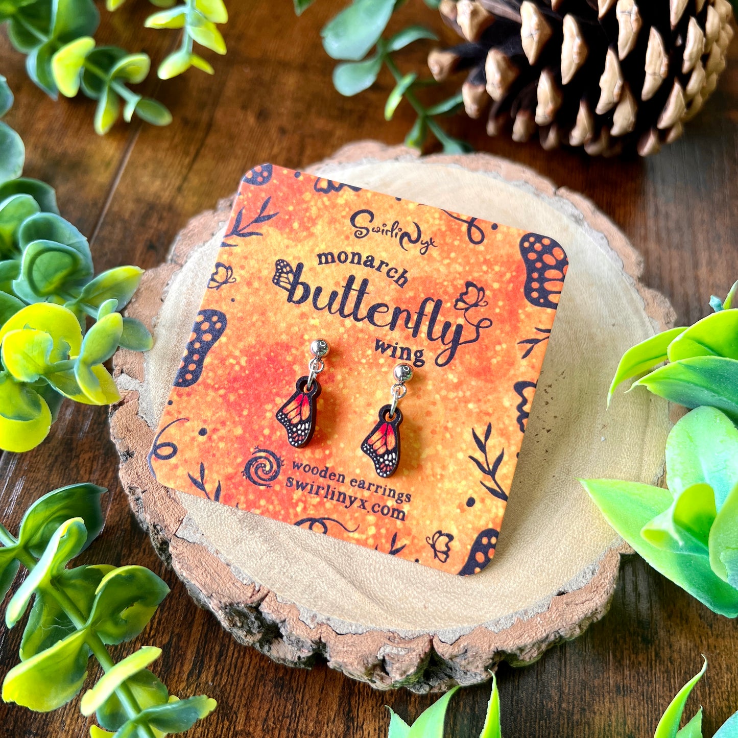 Monarch Butterfly Wooden Earrings