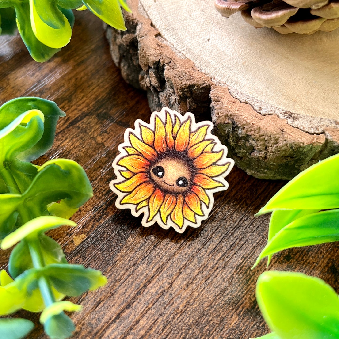 Saffy the Sunflower Wooden Pin