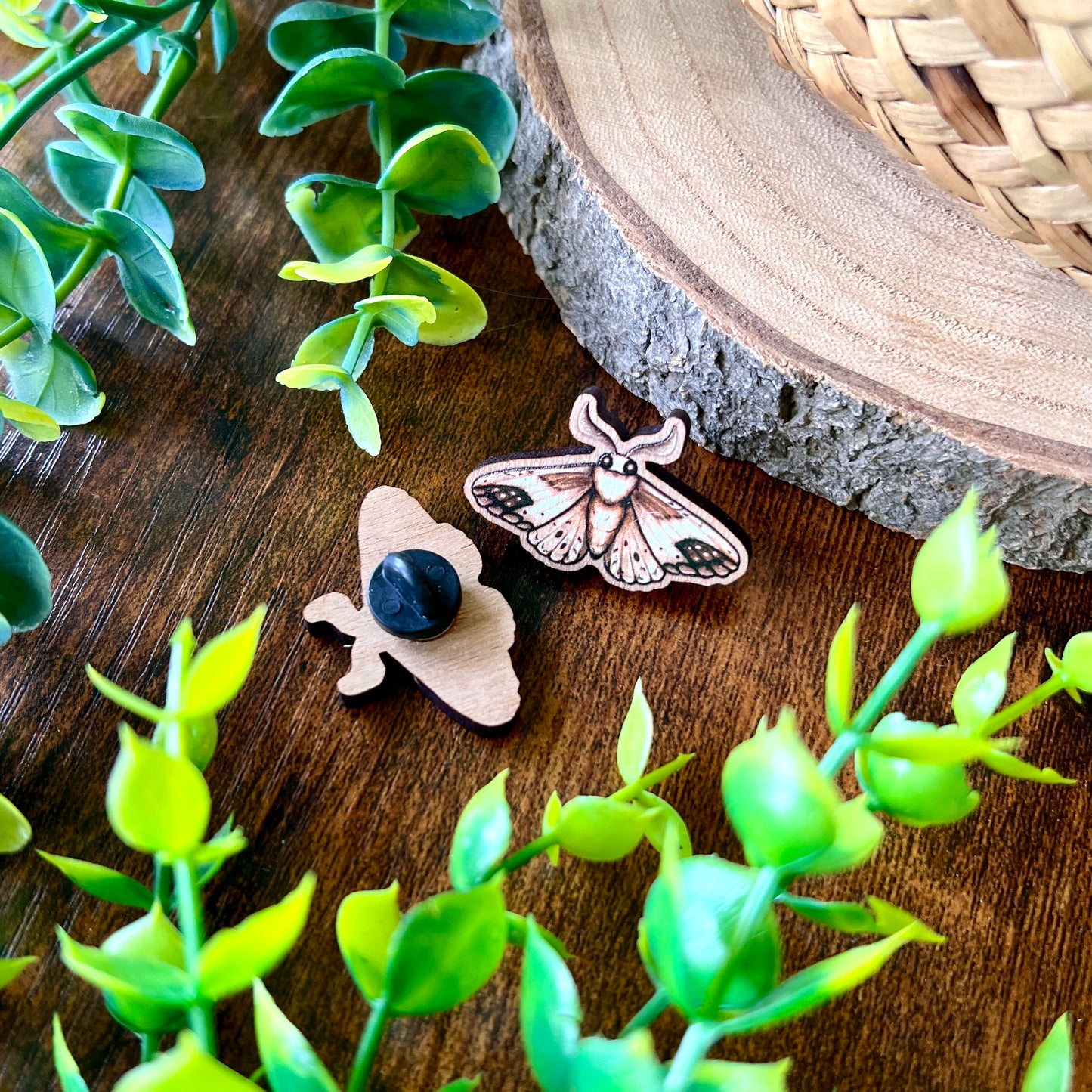 Brown Moth Wooden Pin