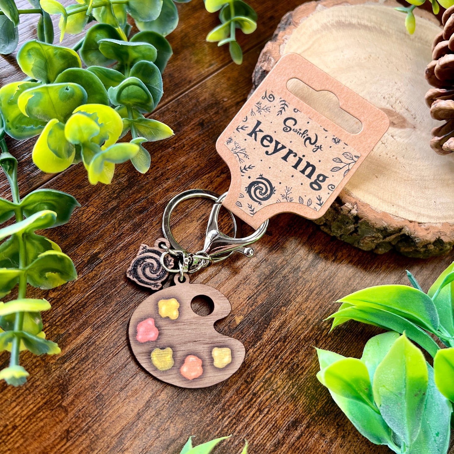 Woodland Paint Palette Wooden Keyring