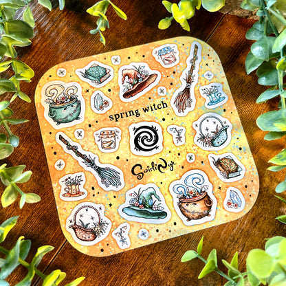 Peach Spring Witch Sticker Sheet