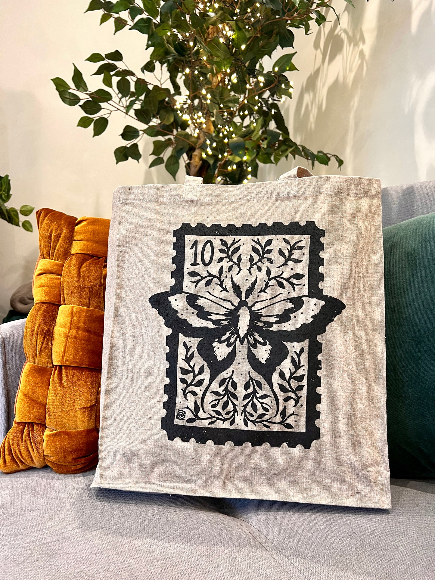 Magical Moth Stamp Recycled Tote Bag with Gusset