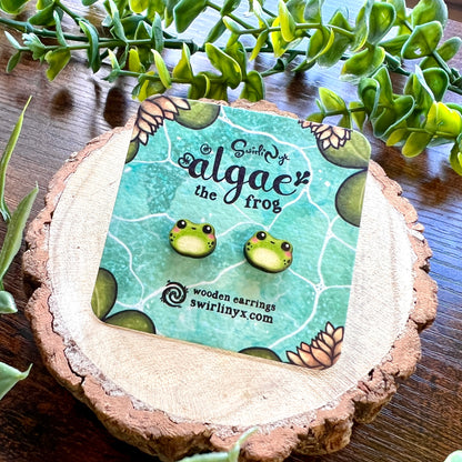 Algae the Frog Wooden Earrings