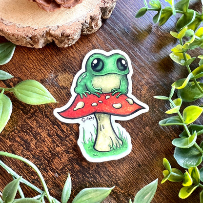 Frog on a Fungi Clear Sticker