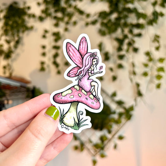 Pink Mushroom Fairy Clear Sticker