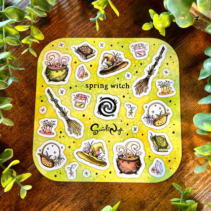 Green Spring Witch Sticker Sheet
