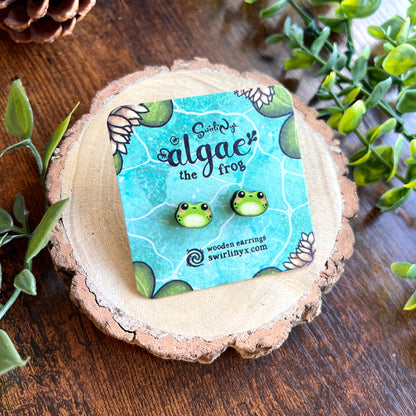 Algae the Frog Wooden Earrings