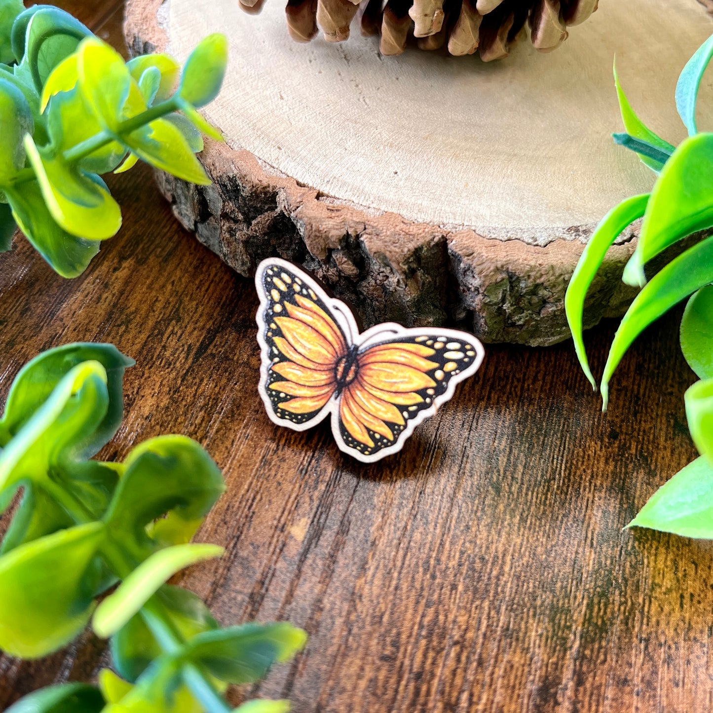Sunflower Butterfly Wooden Pin