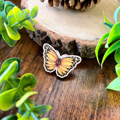 Sunflower Butterfly Wooden Pin