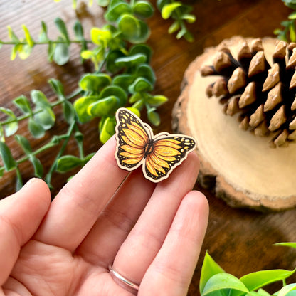 Sunflower Butterfly Wooden Pin