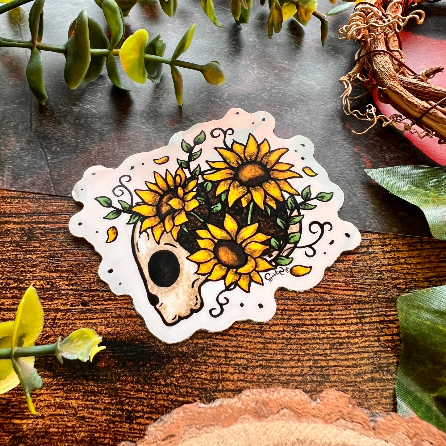 Sunflower Skull Clear Sticker