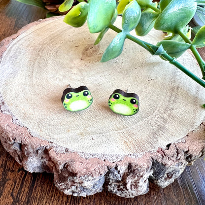 Algae the Frog Wooden Earrings