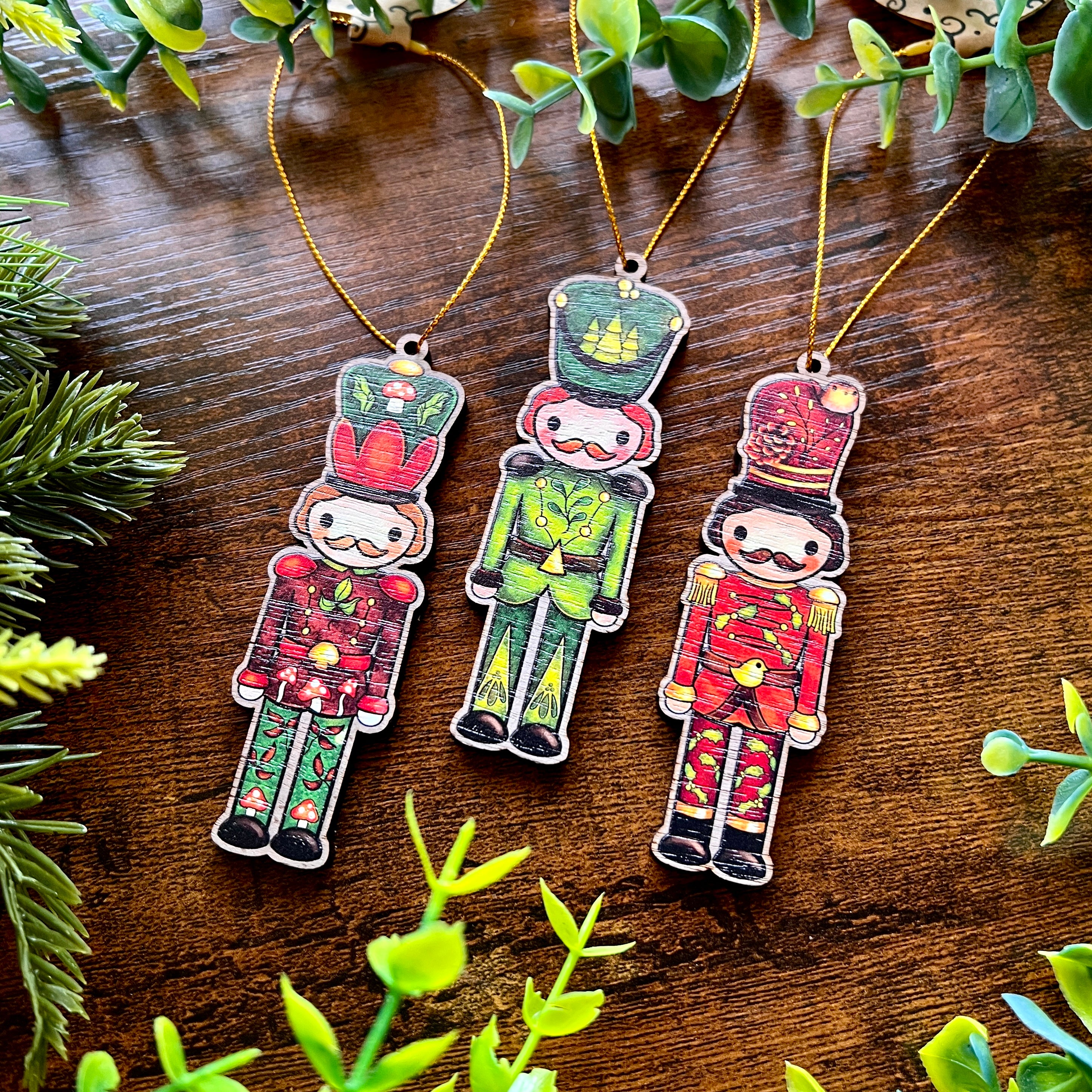 Nature's Nutcrackers Wooden Christmas Decoration Set
