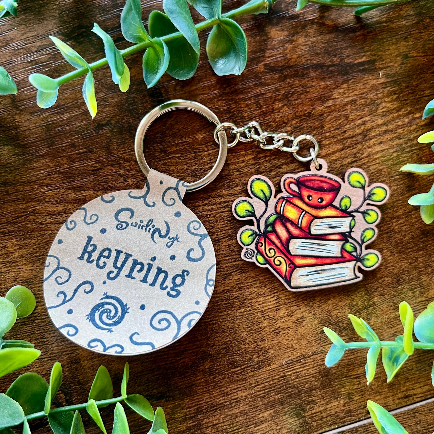 Book Stack Wooden Keyring