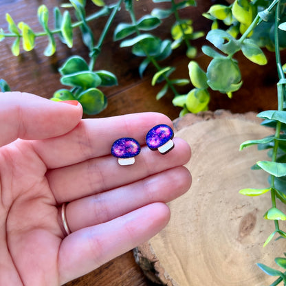 Galaxy Mushroom Wooden Earrings